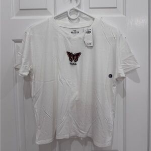 Hollister White Short Sleeve Tee with Butterfly Accent